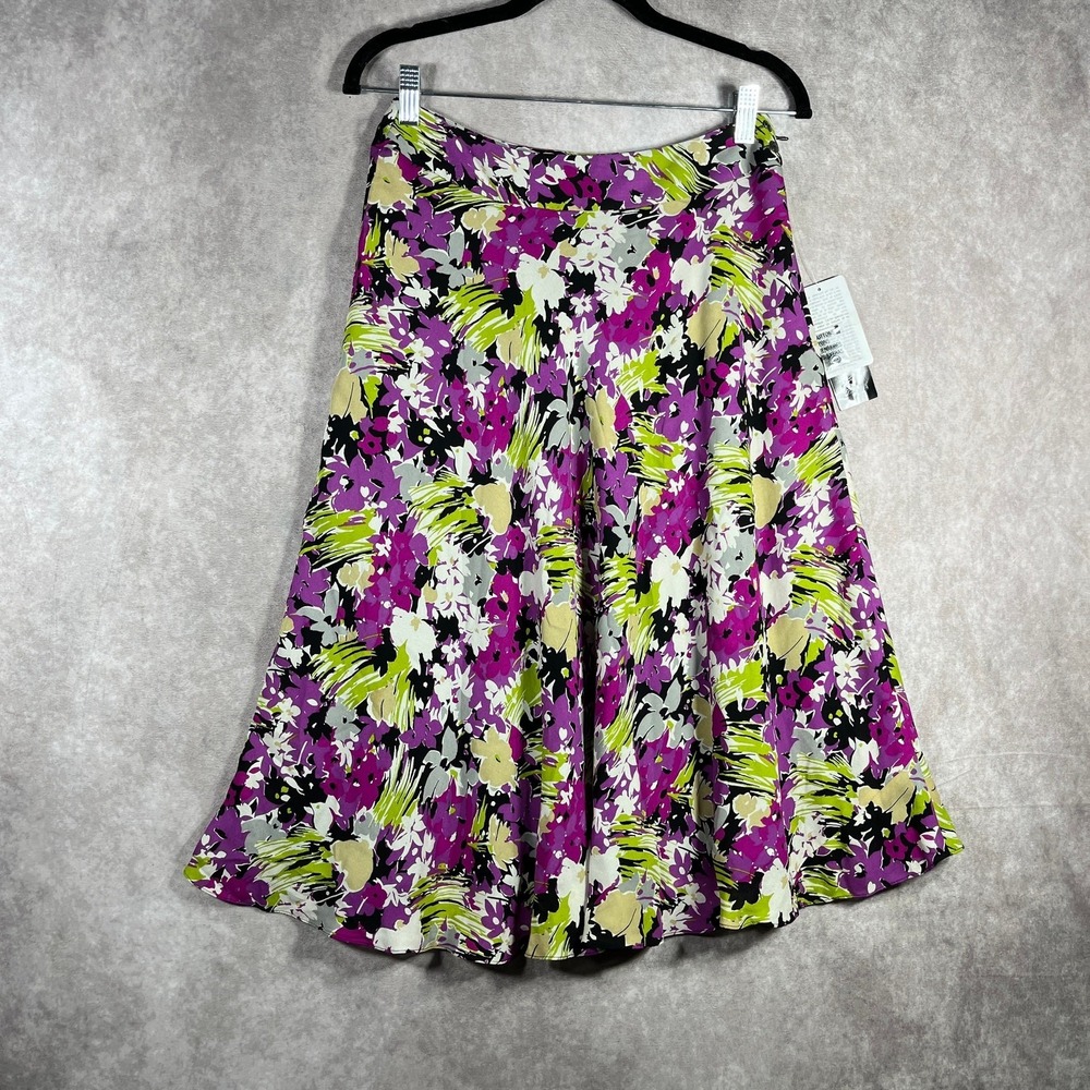 Jones New York Silk Skirt Women Size 4 Purple Floral Artsy Flowy Office Work NEW